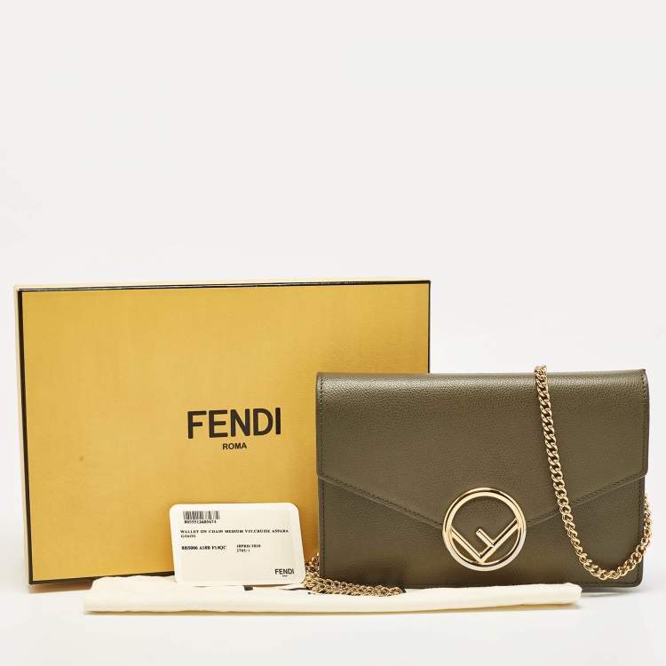Pre Owned Fendi Olive Green Leather F is Fendi Wallet on Chain 