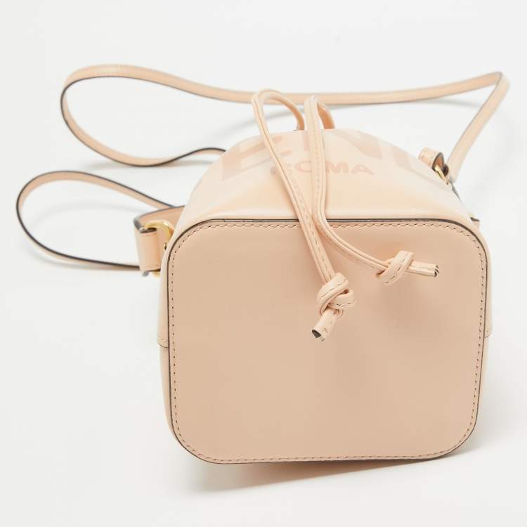Pre Owned Fendi Peach Leather Mini Mon Tresor Drawstring Bucket Bag