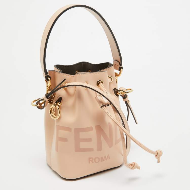 Pre Owned Fendi Peach Leather Mini Mon Tresor Drawstring Bucket Bag