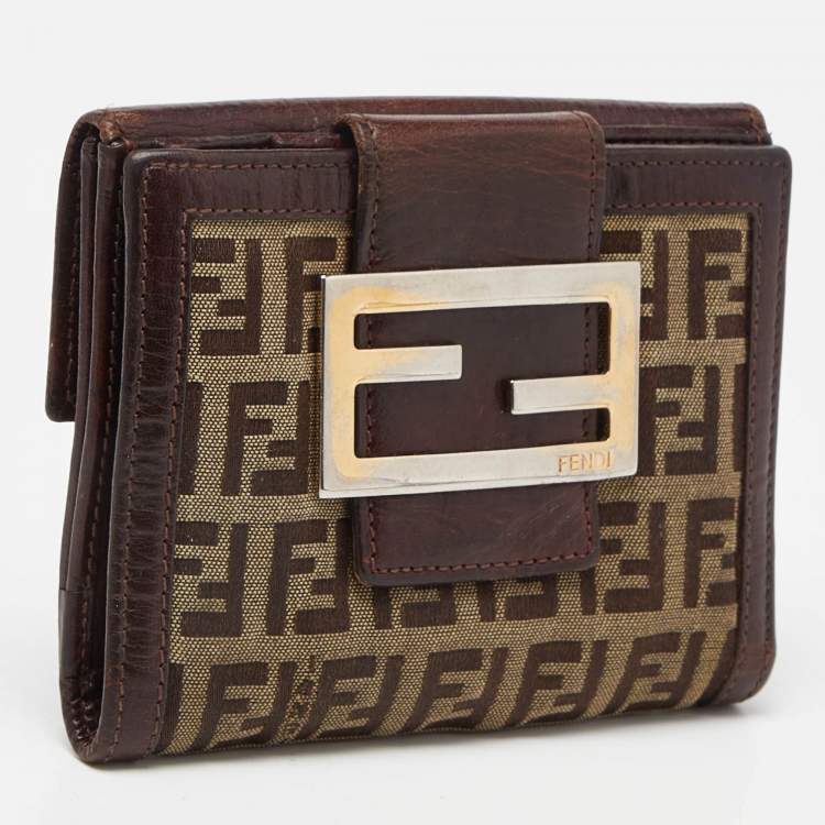 Pre Owned Fendi Beige/Brown Zuchino Canvas and Leather Forever Flap Wallet
