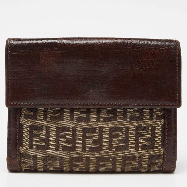 Pre Owned Fendi Beige/Brown Zuchino Canvas and Leather Forever Flap Wallet