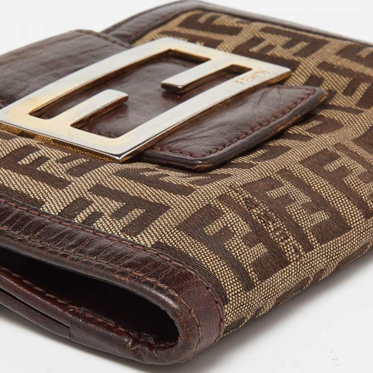 Pre Owned Fendi Beige/Brown Zuchino Canvas and Leather Forever Flap Wallet