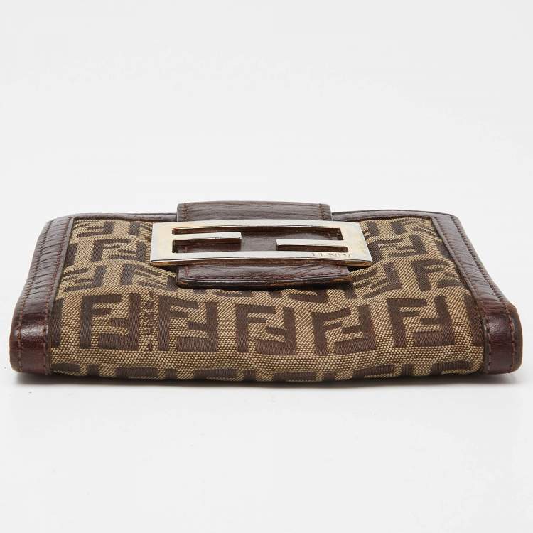 Pre Owned Fendi Beige/Brown Zuchino Canvas and Leather Forever Flap Wallet