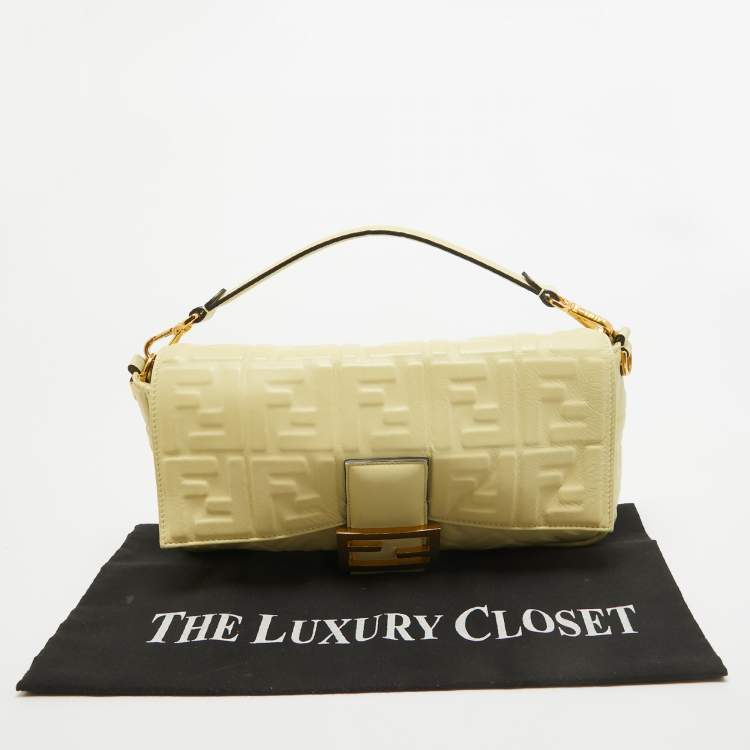 Pre Owned Fendi Yellow Zucca Embossed Leather Large Baguette Bag
