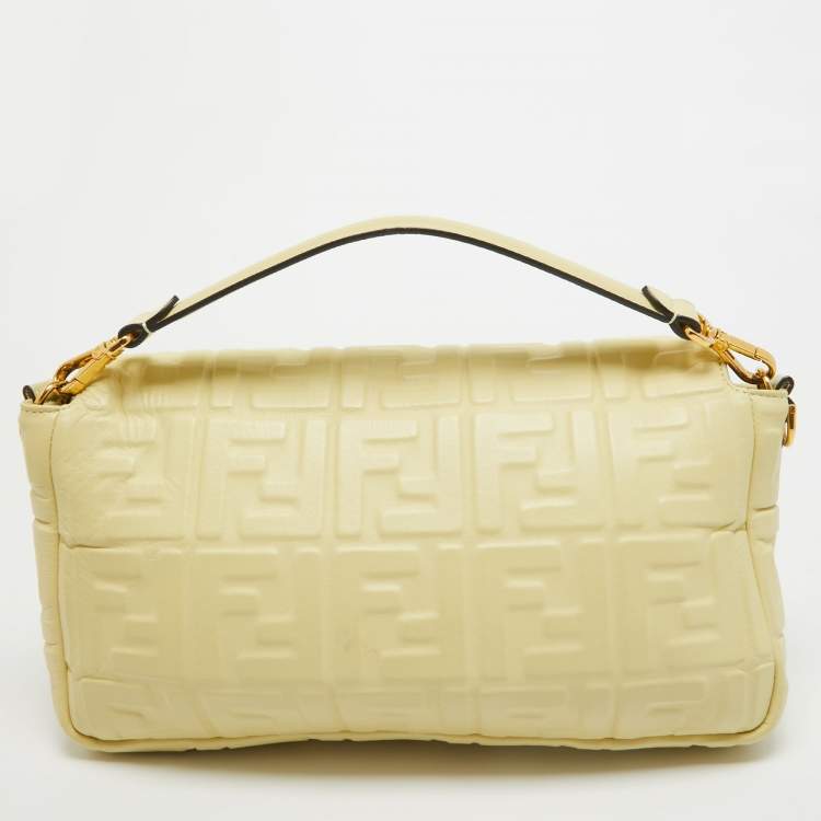 Pre Owned Fendi Yellow Zucca Embossed Leather Large Baguette Bag