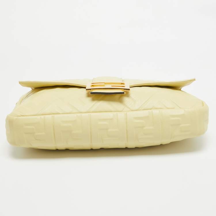 Pre Owned Fendi Yellow Zucca Embossed Leather Large Baguette Bag
