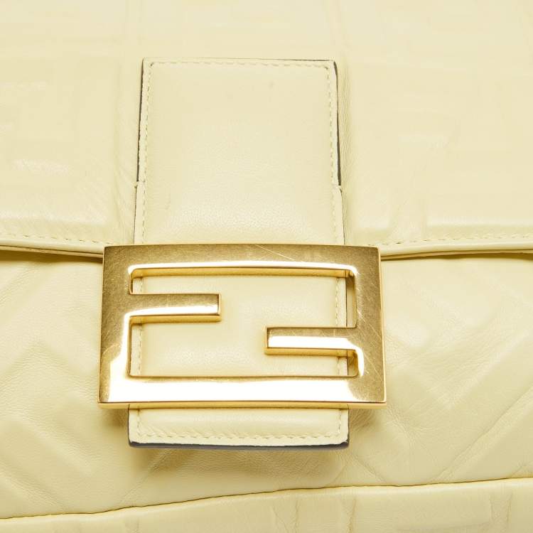 Pre Owned Fendi Yellow Zucca Embossed Leather Large Baguette Bag