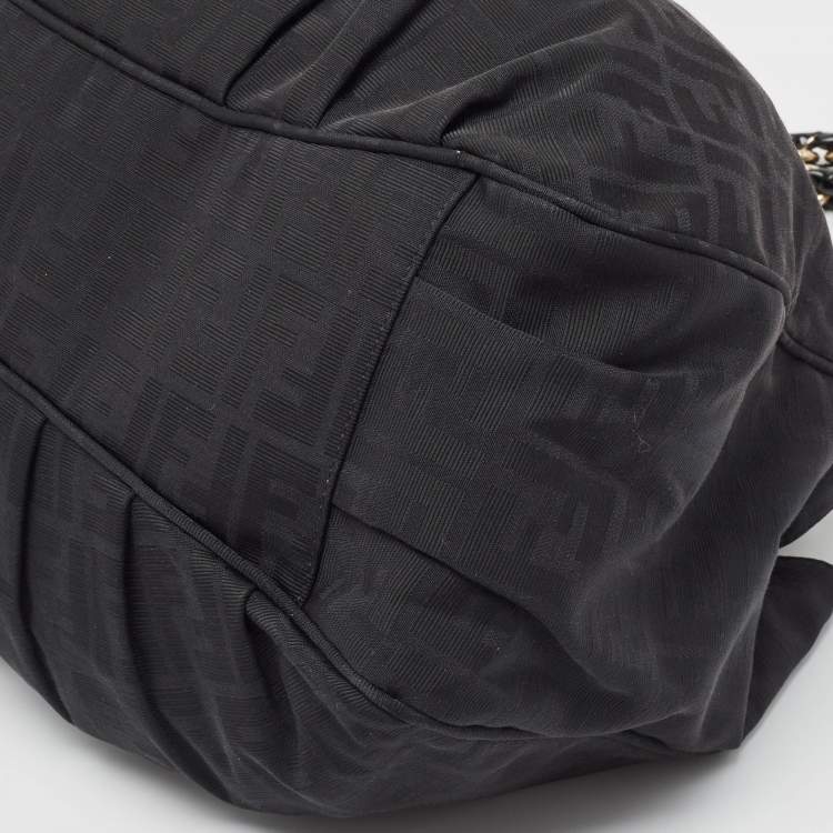 Pre Owned Fendi Black Zucca Fabric and Patent Leather Large Mia Hobo