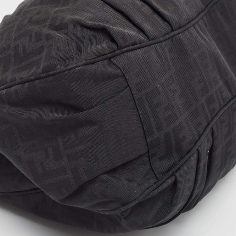 Pre Owned Fendi Black Zucca Fabric and Patent Leather Large Mia Hobo