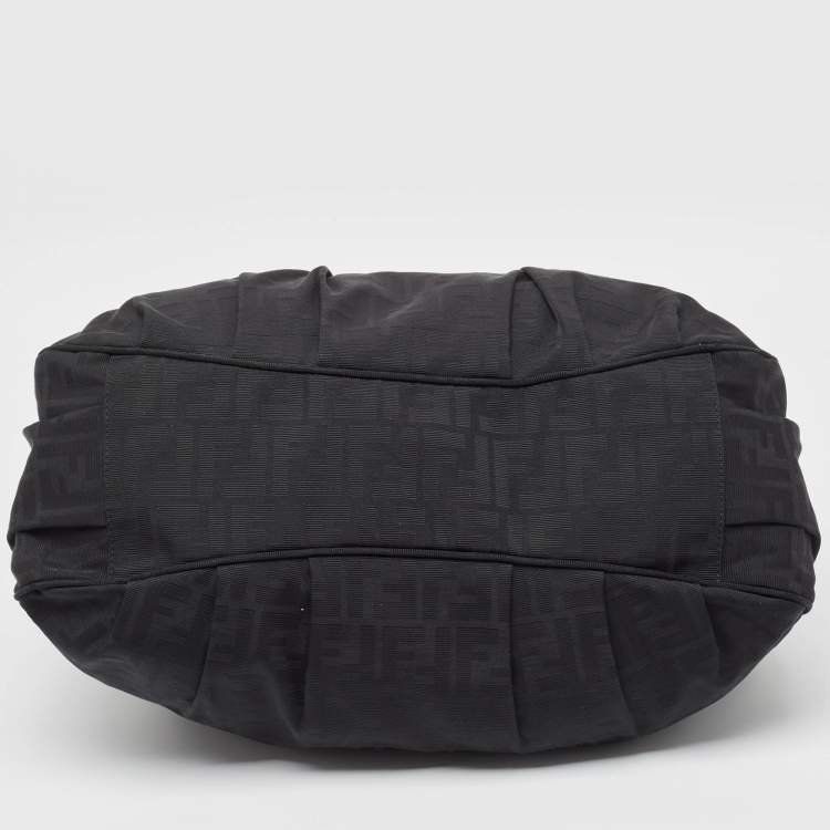 Pre Owned Fendi Black Zucca Fabric and Patent Leather Large Mia Hobo