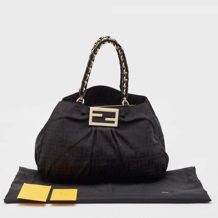Pre Owned Fendi Black Zucca Fabric and Patent Leather Large Mia Hobo