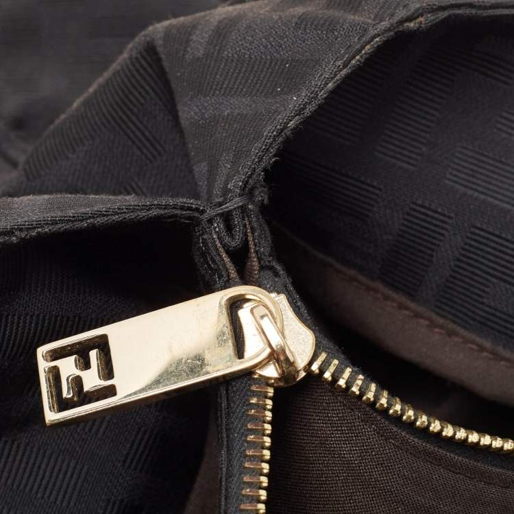 Pre Owned Fendi Black Zucca Fabric and Patent Leather Large Mia Hobo
