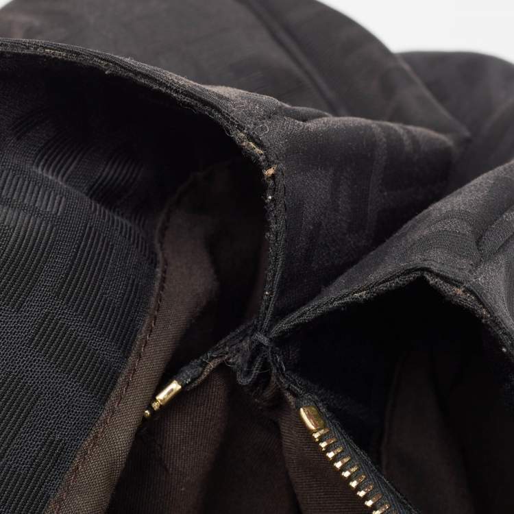 Pre Owned Fendi Black Zucca Fabric and Patent Leather Large Mia Hobo