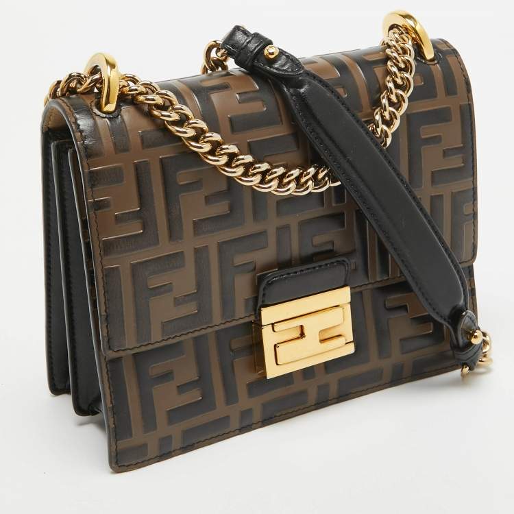 Pre Owned Fendi Black/Brown Zucca Embossed Leather Small Kan U Shoulder Bag