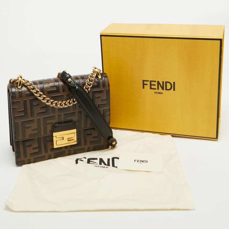 Pre Owned Fendi Black/Brown Zucca Embossed Leather Small Kan U Shoulder Bag