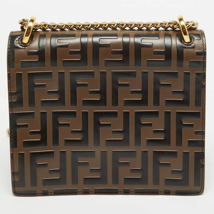 Pre Owned Fendi Black/Brown Zucca Embossed Leather Small Kan U Shoulder Bag
