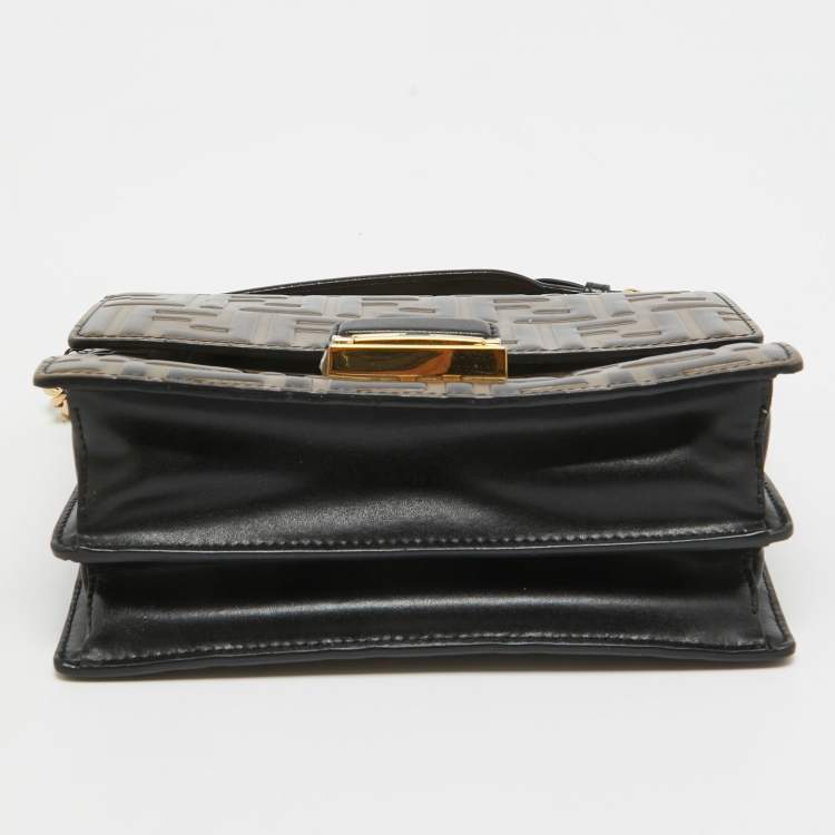 Pre Owned Fendi Black/Brown Zucca Embossed Leather Small Kan U Shoulder Bag