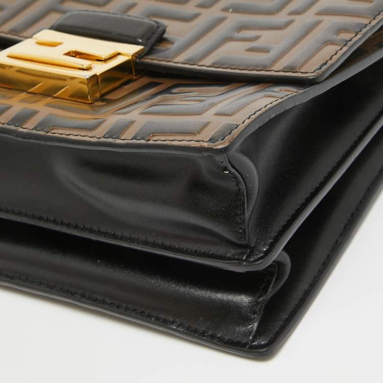Pre Owned Fendi Black/Brown Zucca Embossed Leather Small Kan U Shoulder Bag