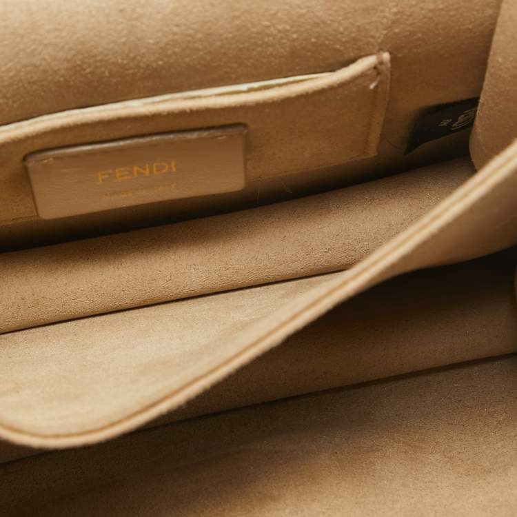 Pre Owned Fendi Black/Brown Zucca Embossed Leather Small Kan U Shoulder Bag