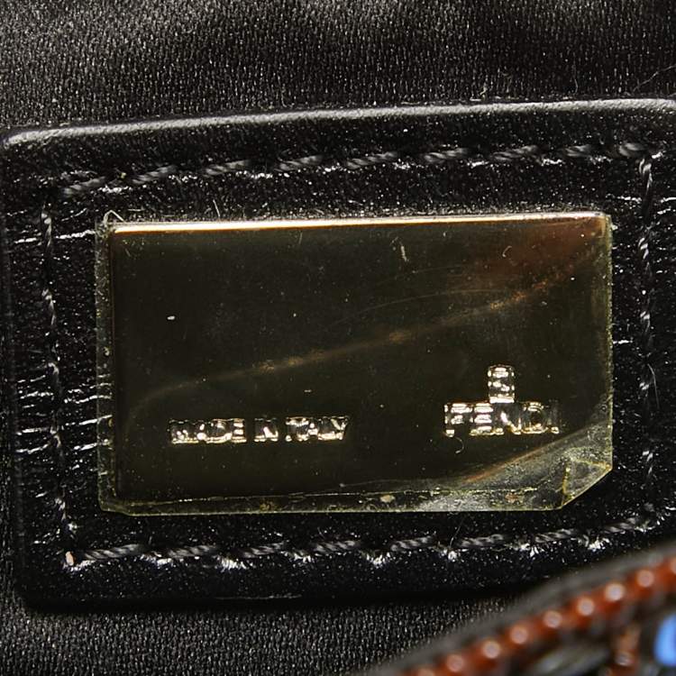 Pre Owned Fendi Green/Black Sequins and Leather Baguette Pochette Bag