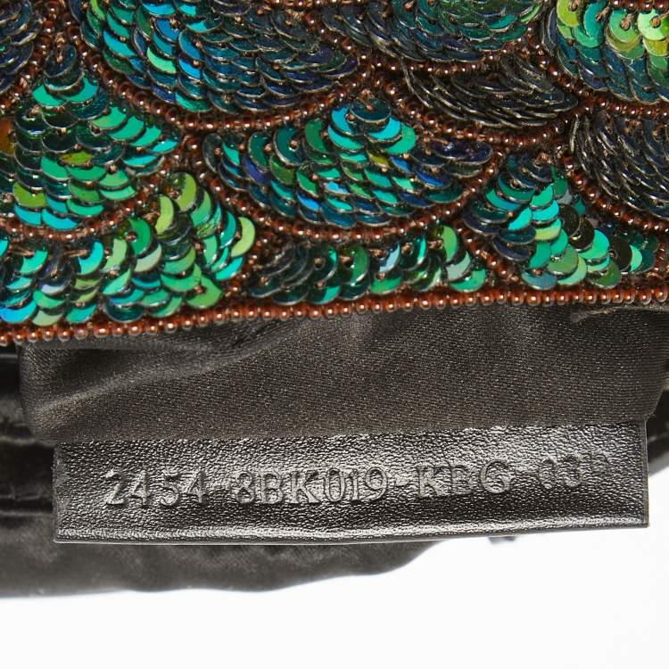 Pre Owned Fendi Green/Black Sequins and Leather Baguette Pochette Bag