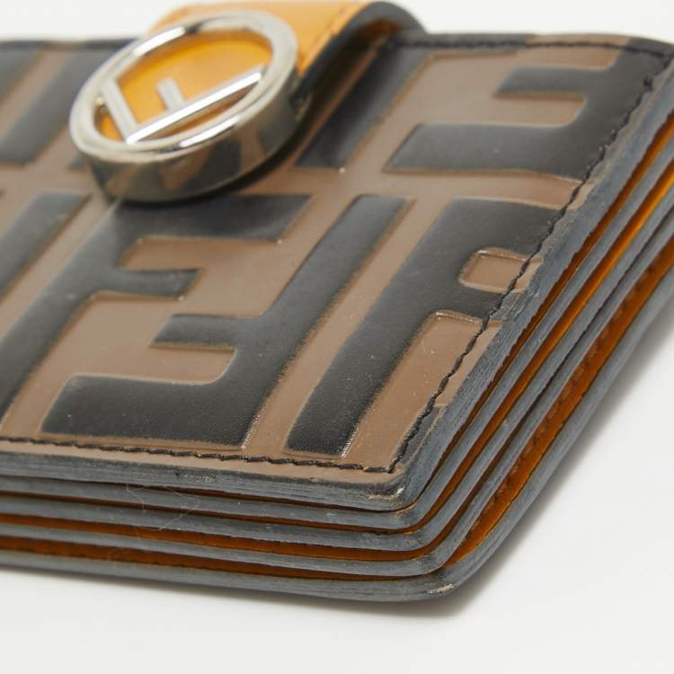 Pre Owned Fendi Tobacco/Yellow Zucca Embossed Leather FF Flap Wallet