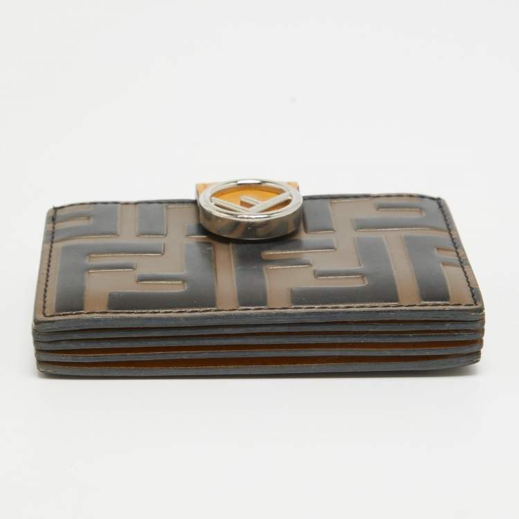 Pre Owned Fendi Tobacco/Yellow Zucca Embossed Leather FF Flap Wallet