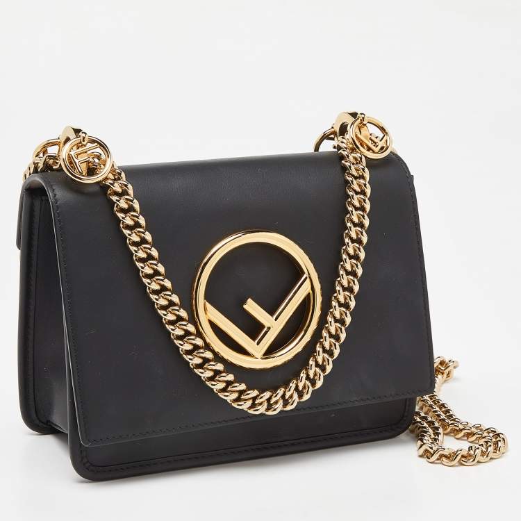 Pre Owned Fendi Black Leather Mini Kan I Shoulder Bag