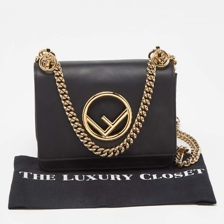 Pre Owned Fendi Black Leather Mini Kan I Shoulder Bag