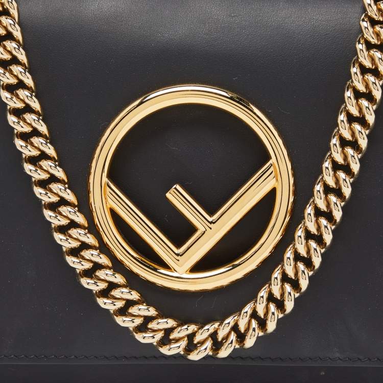 Pre Owned Fendi Black Leather Mini Kan I Shoulder Bag