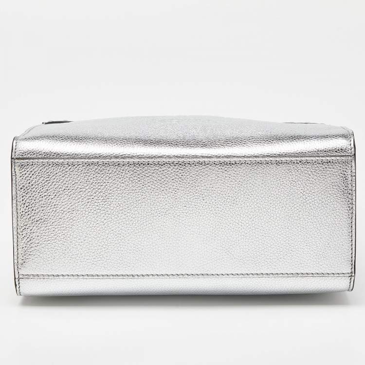 Pre Owned Fendi Silver Laminated Leather Small Sunshine Tote