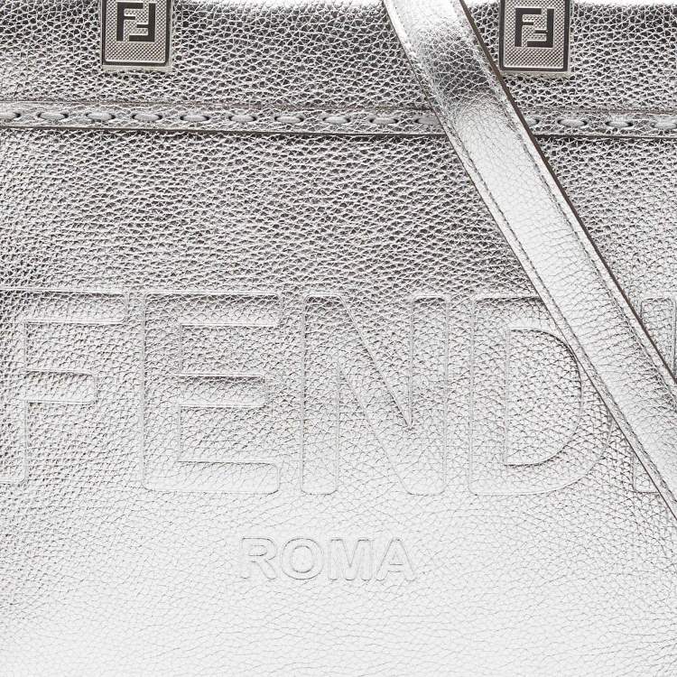 Pre Owned Fendi Silver Laminated Leather Small Sunshine Tote