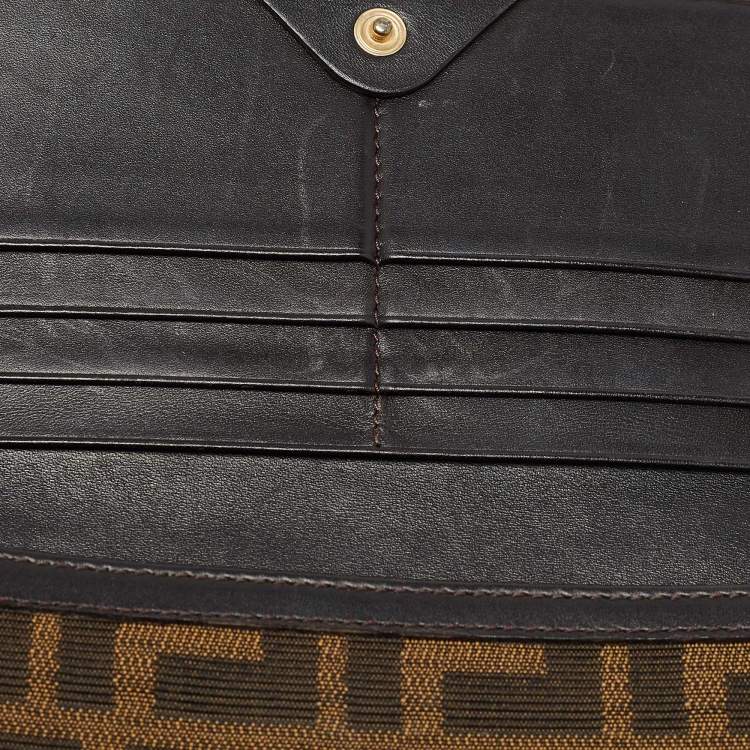 Pre Owned Fendi Tobacco Zucca Canvas and Leather Flap Continental Wallet