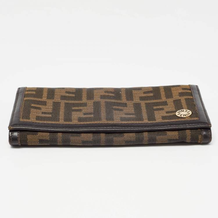 Pre Owned Fendi Tobacco Zucca Canvas and Leather Flap Continental Wallet