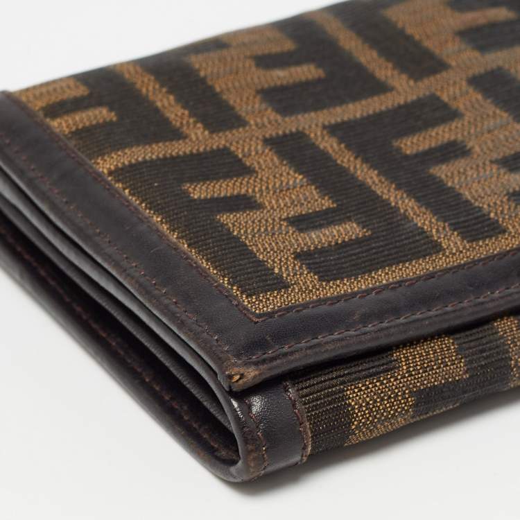 Pre Owned Fendi Tobacco Zucca Canvas and Leather Flap Continental Wallet