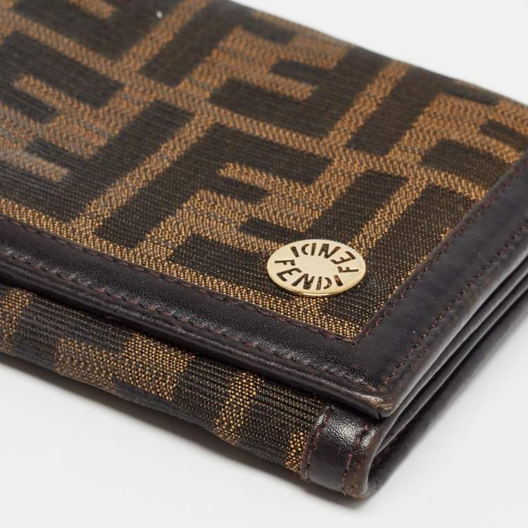 Pre Owned Fendi Tobacco Zucca Canvas and Leather Flap Continental Wallet