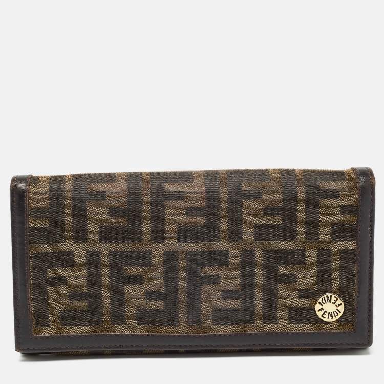 Pre Owned Fendi Tobacco Zucca Canvas and Leather Flap Continental Wallet