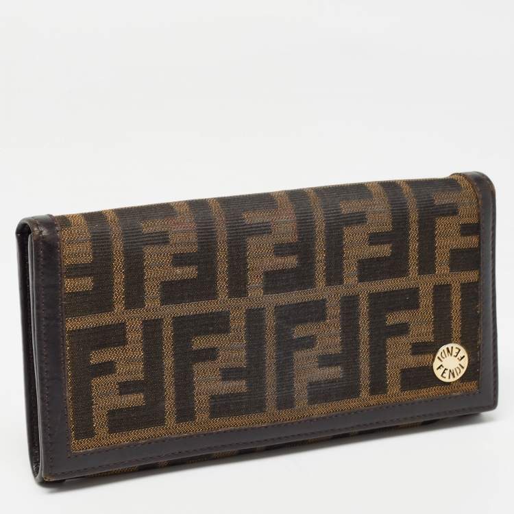 Pre Owned Fendi Tobacco Zucca Canvas and Leather Flap Continental Wallet