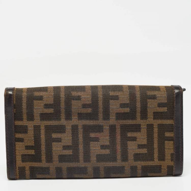 Pre Owned Fendi Tobacco Zucca Canvas and Leather Flap Continental Wallet