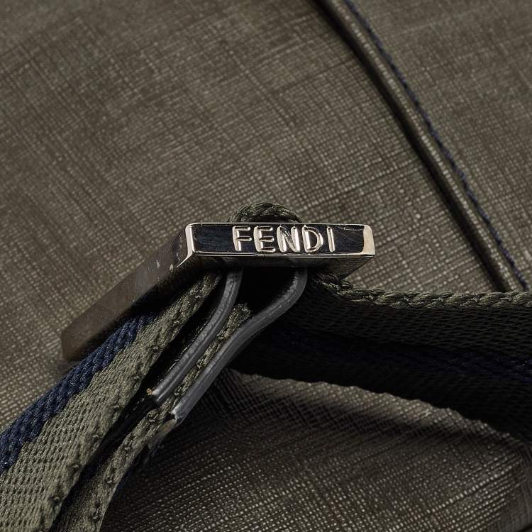 Pre Owned Fendi Green Zucca Spalmati Canvas Messenger Bag
