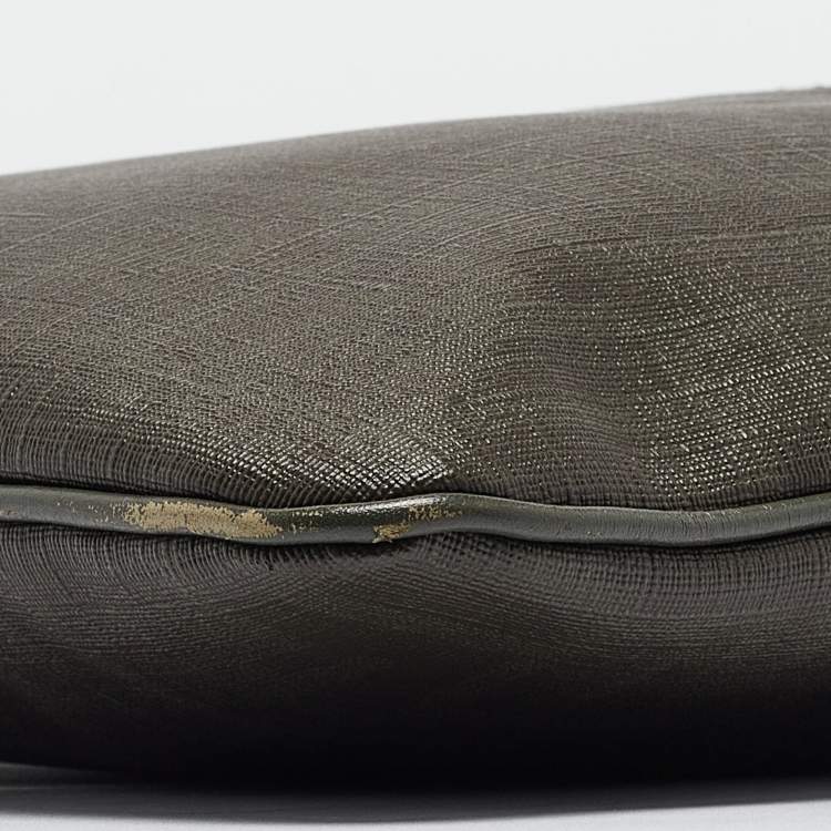 Pre Owned Fendi Green Zucca Spalmati Canvas Messenger Bag
