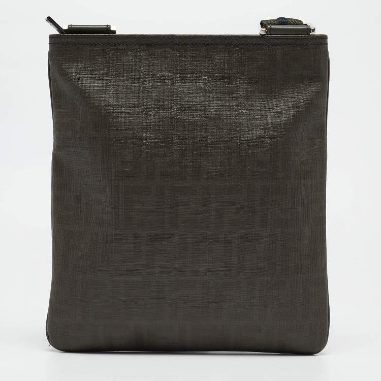 Pre Owned Fendi Green Zucca Spalmati Canvas Messenger Bag