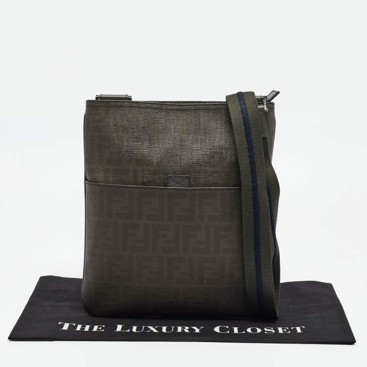 Pre Owned Fendi Green Zucca Spalmati Canvas Messenger Bag