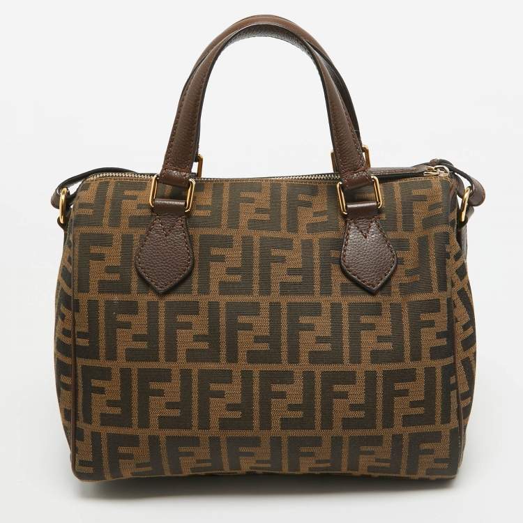 Pre Owned Fendi Tobacco Zucca Canvas and Leather Boston Bag