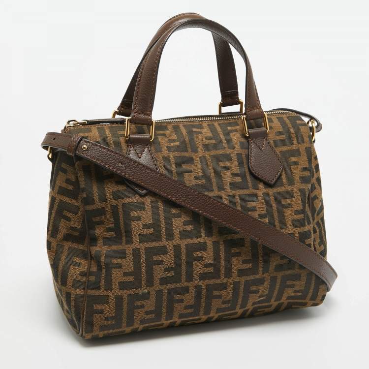 Pre Owned Fendi Tobacco Zucca Canvas and Leather Boston Bag