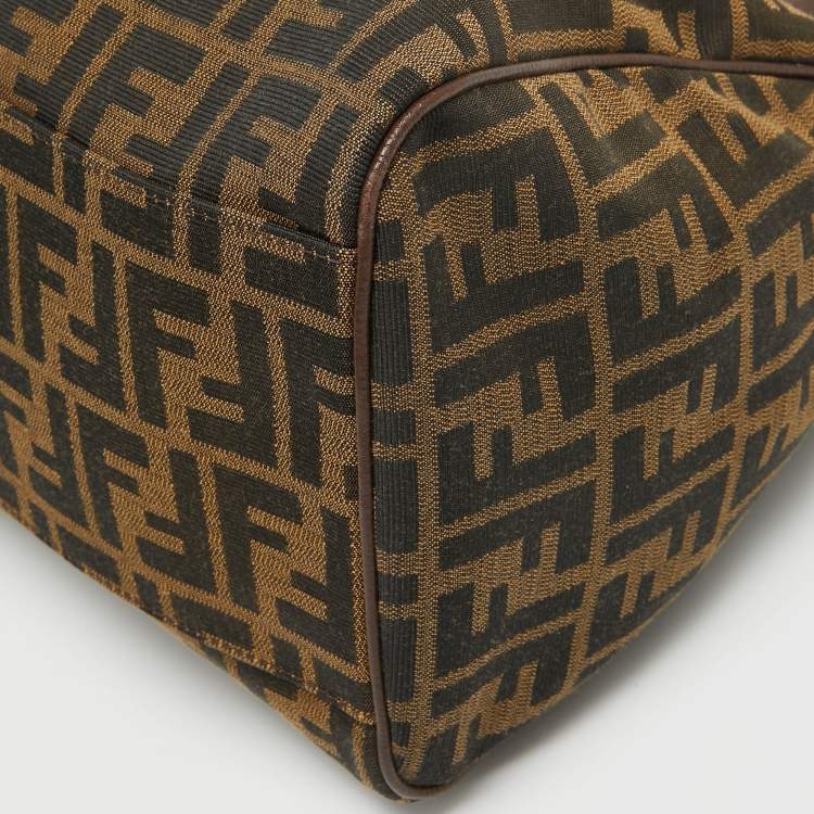 Pre Owned Fendi Tobacco Zucca Canvas and Leather Boston Bag