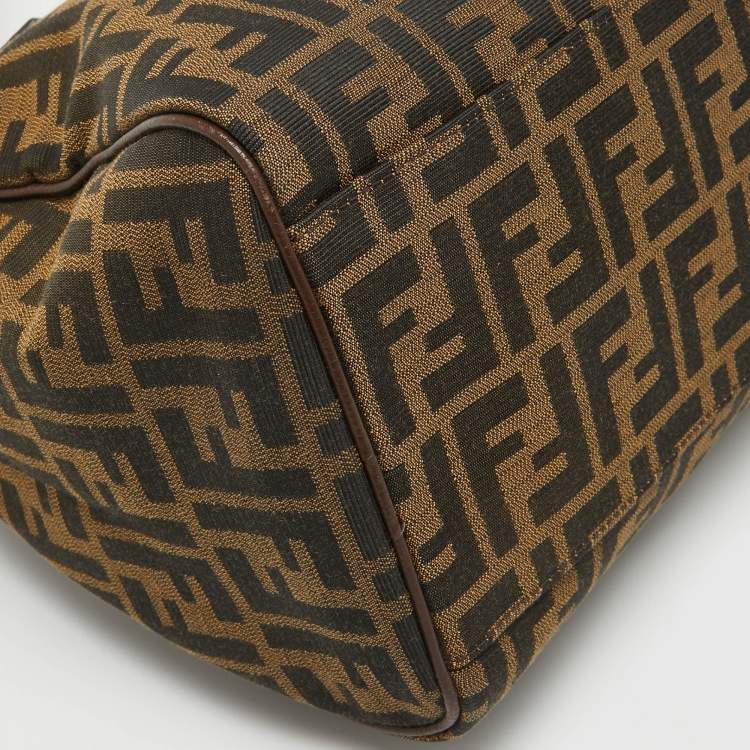 Pre Owned Fendi Tobacco Zucca Canvas and Leather Boston Bag