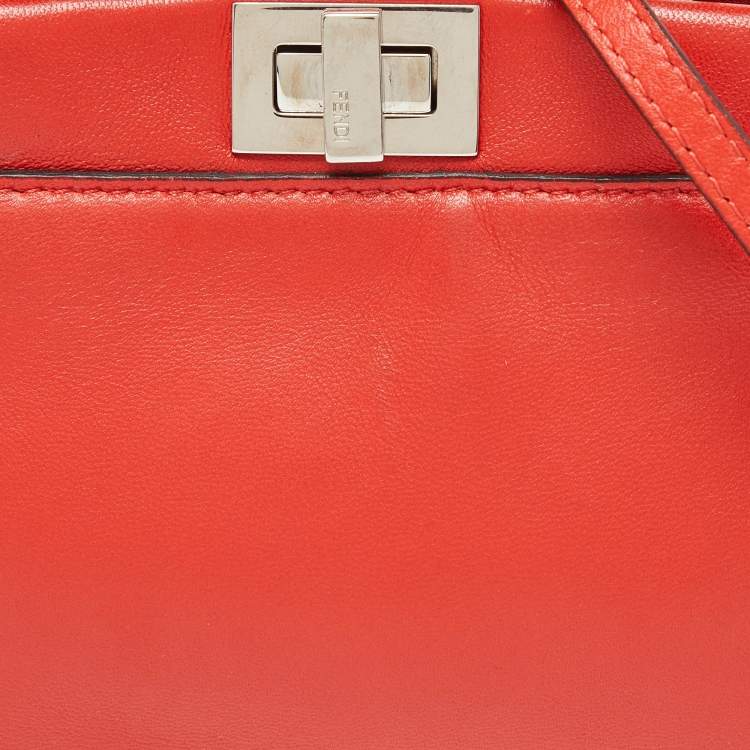 Pre Owned Fendi Red Leather Micro Peekaboo Crossbody Bag