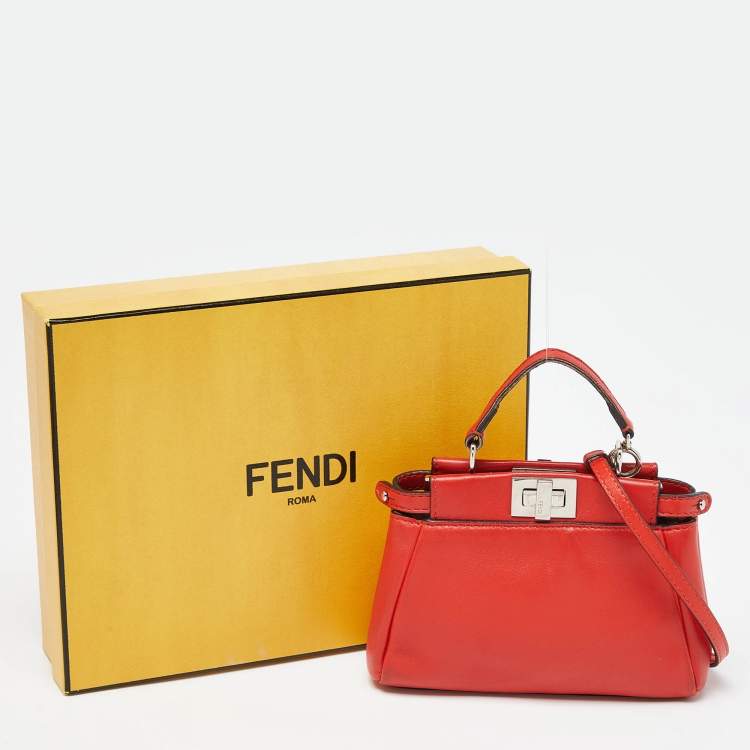 Pre Owned Fendi Red Leather Micro Peekaboo Crossbody Bag