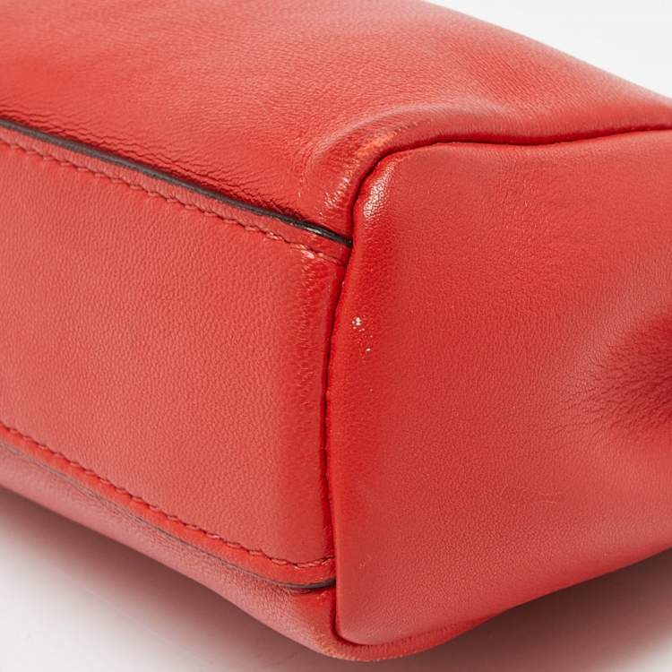 Pre Owned Fendi Red Leather Micro Peekaboo Crossbody Bag